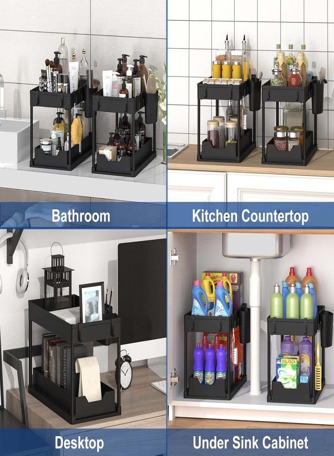 HIRNAYA 2 Tier Under Sink Storage Organizer with Hooks | Pull Out Cabinet Rack for Kitchen & Bathroom | Multi-Purpose Under Sink Storage Shelf for Kitchen Cabinets & Bathroom Counter - Image 3